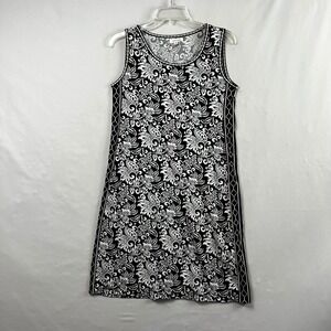 Max Studio Shift Tank Dress Womens XS Black White Floral Sleeveless Stretch